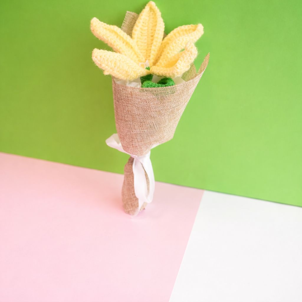 Handcrafted Yellow Crochet Lily | Handmade Floral Home Décor – Home Decor on Brown Living™. SKU: DF-391. Img 1.
