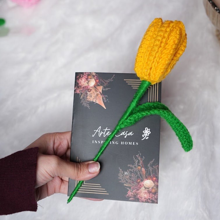 Handcrafted Yellow Crochet Tulip Flower | Bright Handmade Decor – Home Decor on Brown Living™. SKU: DF-389. Img 5.