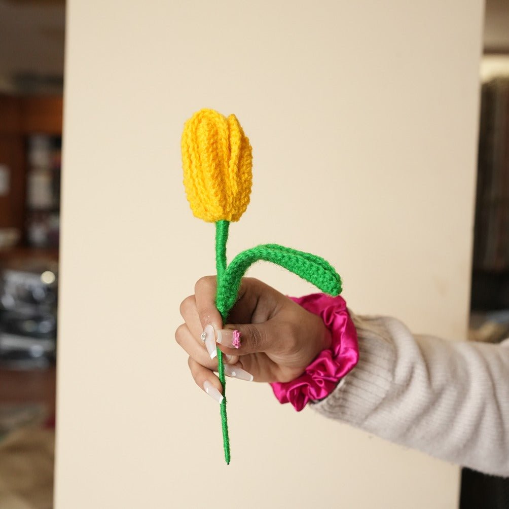 Handcrafted Yellow Crochet Tulip Flower | Bright Handmade Decor – Home Decor on Brown Living™. SKU: DF-389. Img 7.