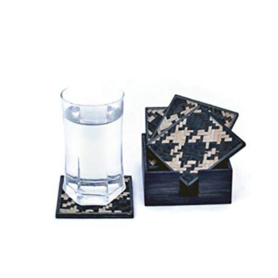Handmade Bamboo Coasters - Black – Table Essentials on Brown Living™. SKU: CB12BLK. Img 1.