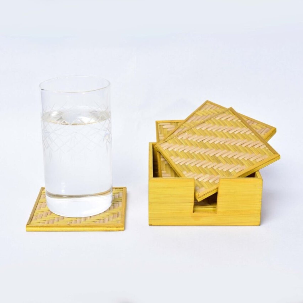 Handmade Bamboo Coasters - Yellow | Verified Sustainable by Brown Living™