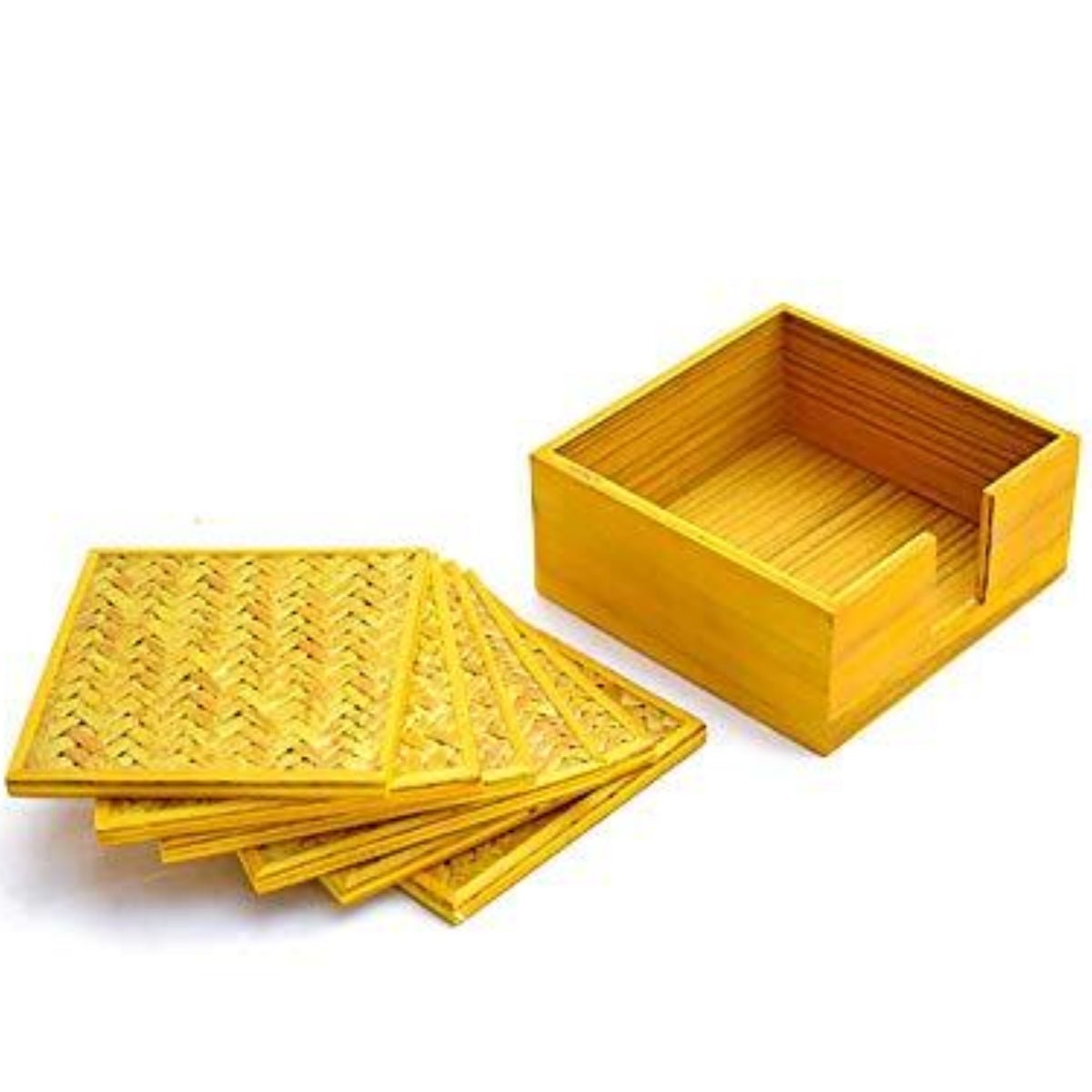Handmade Bamboo Coasters - Yellow | Verified Sustainable by Brown Living™