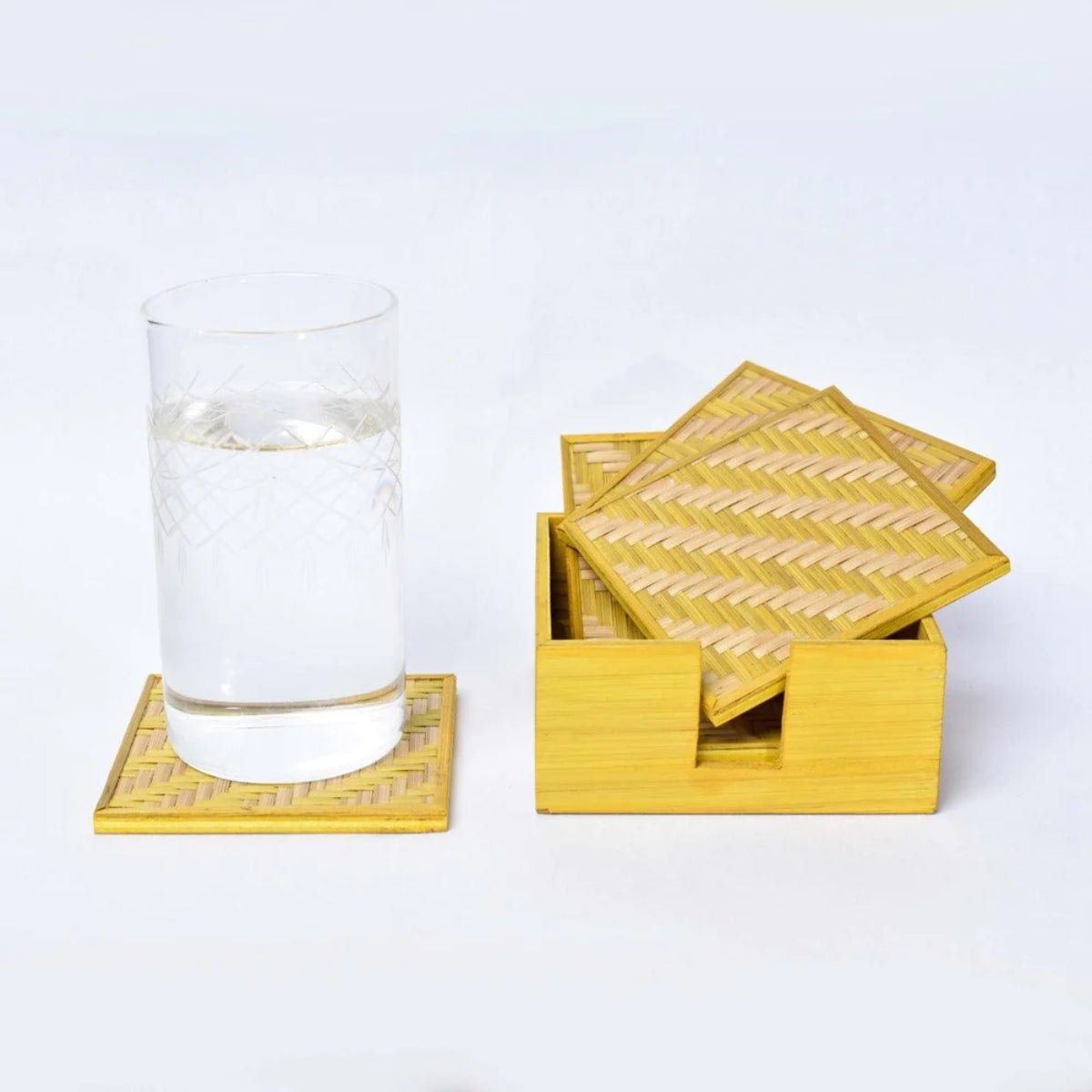Handmade Bamboo Coasters - Yellow | Verified Sustainable by Brown Living™