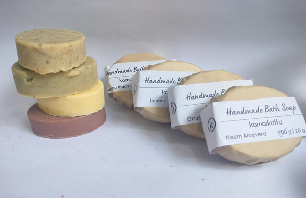 Handmade Bath soaps combo - Nalungu maavu, Neem Aloevera, Citrus Vanilla & Lemon | 4 Soaps | Verified Sustainable Body Soap on Brown Living™
