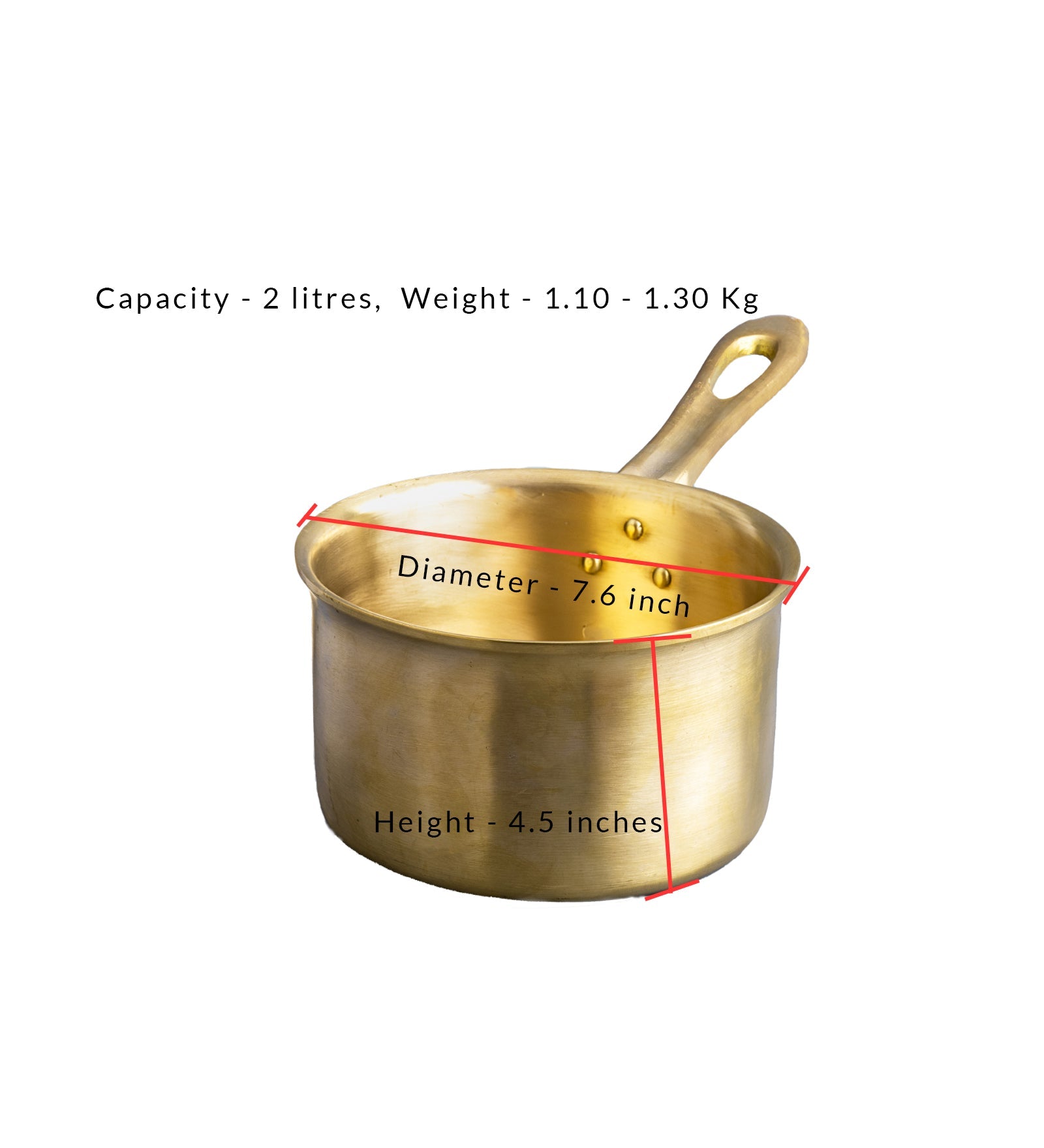Handmade Bronze Milk Sauce Pan (2 Liter) – Cookware on Brown Living™. SKU: Bronze-Saucepan-1300g-packof1. Img 3.