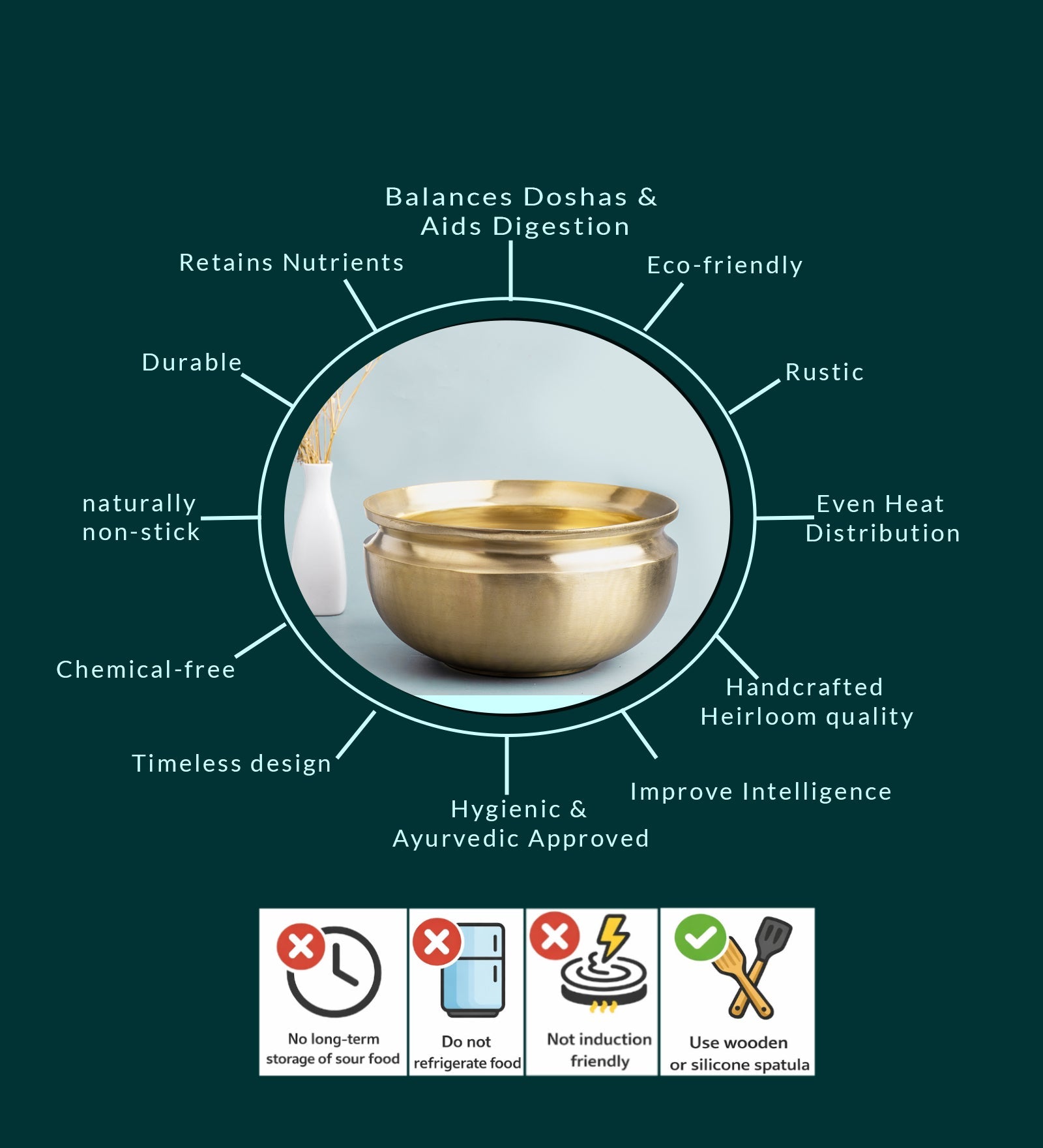 Handmade Bronze Pana/ Vengala Chatti (9inches) – Cookware on Brown Living™. SKU: Bronze-Pana-Chatti-g-packof1. Img 4.