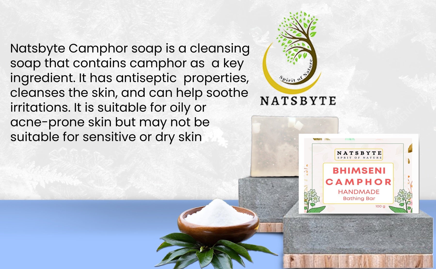 Handmade Camphor Soap for Bath - 120g – Body Soap on Brown Living™. SKU: Camphor. Img 3.