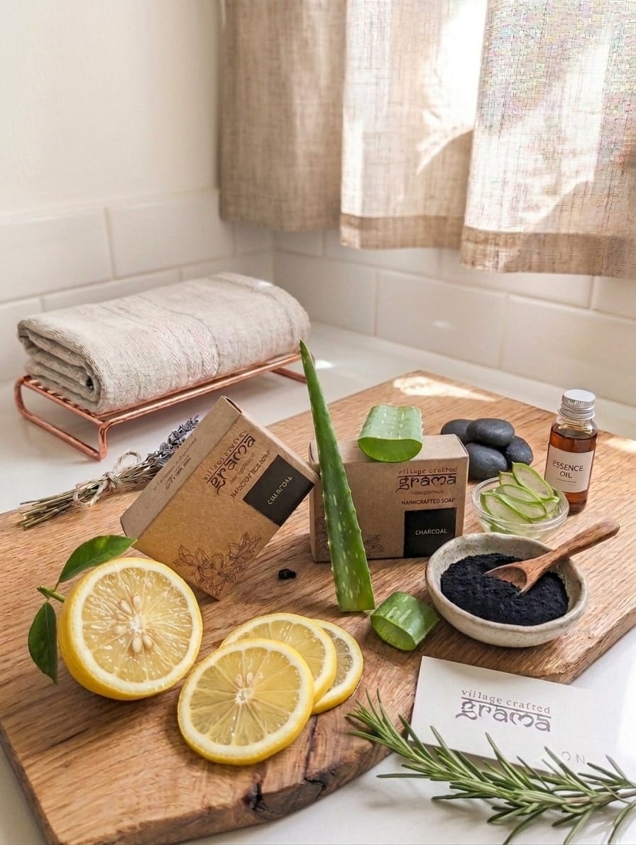 Handmade Charcoal Soap, 125 g each| Pack of 2 & 3 (Hot Process) – Body Soap on Brown Living™. SKU: charcoalsoap2. Img 8.