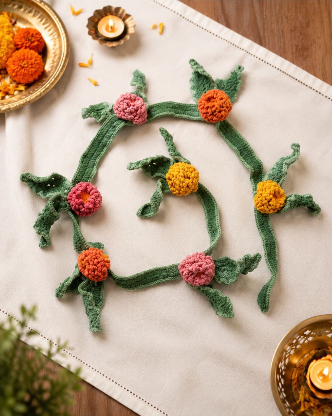 Handmade Crochet Floral Toran | Decorative Home Door Hanging – Home Decor on Brown Living™. SKU: TO026. Img 1.