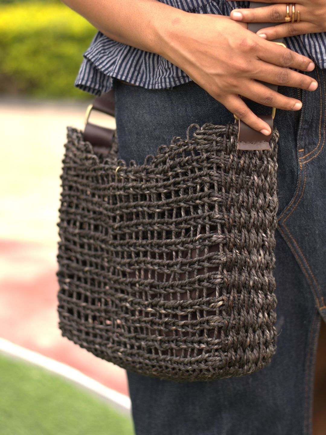 Handmade FlexiCarry Mesh Tote – Adjustable, Lightweight & Eco - Friendly – Tote Bag by Kadam Haat available on Brown Living™. Indigo . SKU: BSFB41ING. Img 7.