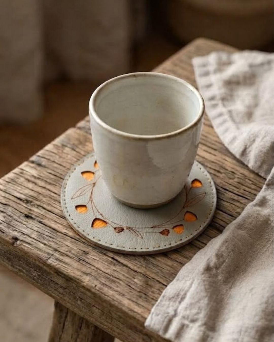 Handmade Floral Coaster – Upcycled Rexine – Coasters on Brown Living™. SKU: COT32A. Img 6.