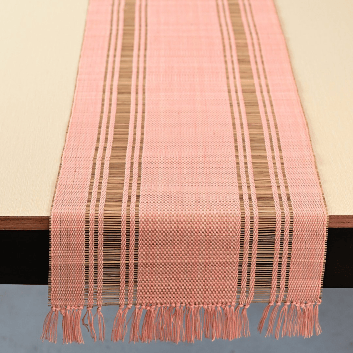Handmade Madurkathi Table Runner | Sustainable Dining Décor – Table Linens on Brown Living™. SKU: MDTR1355PCH. Img 12.