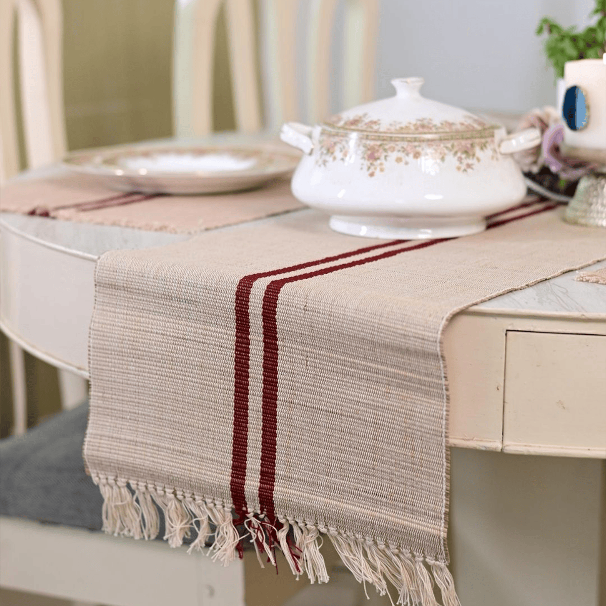 Handmade Madurkathi Table Runner | Sustainable Dining Décor – Table Linens on Brown Living™. SKU: MDTR1355VLS. Img 16.