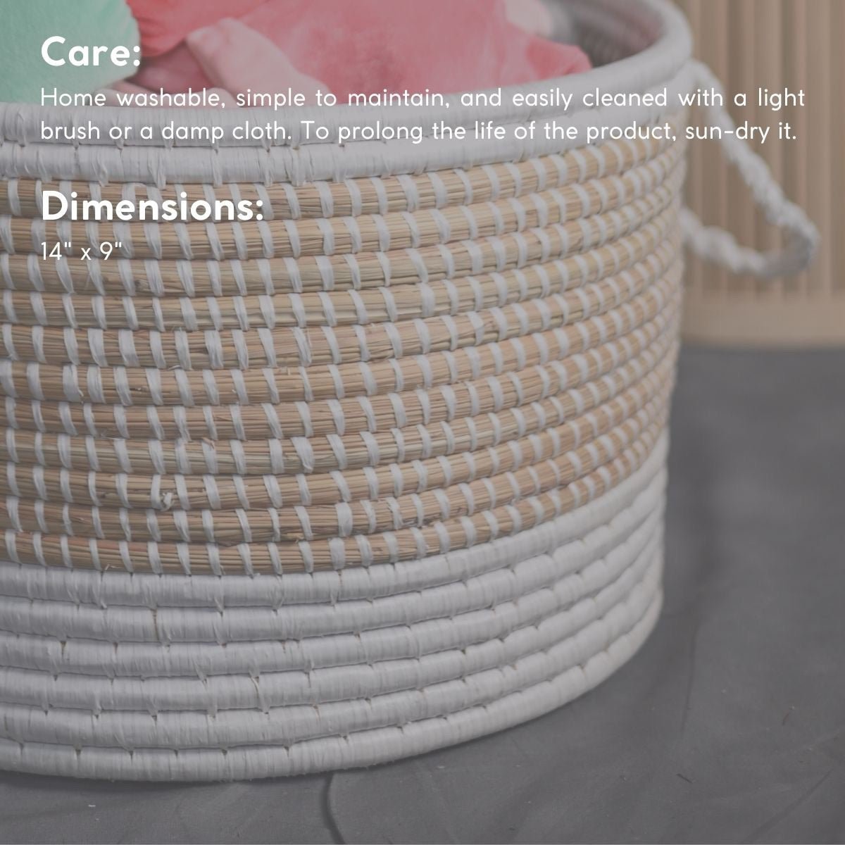 Handmade Moonj Grass Declutter Basket - White - Bottom Strip | Verified Sustainable by Brown Living™