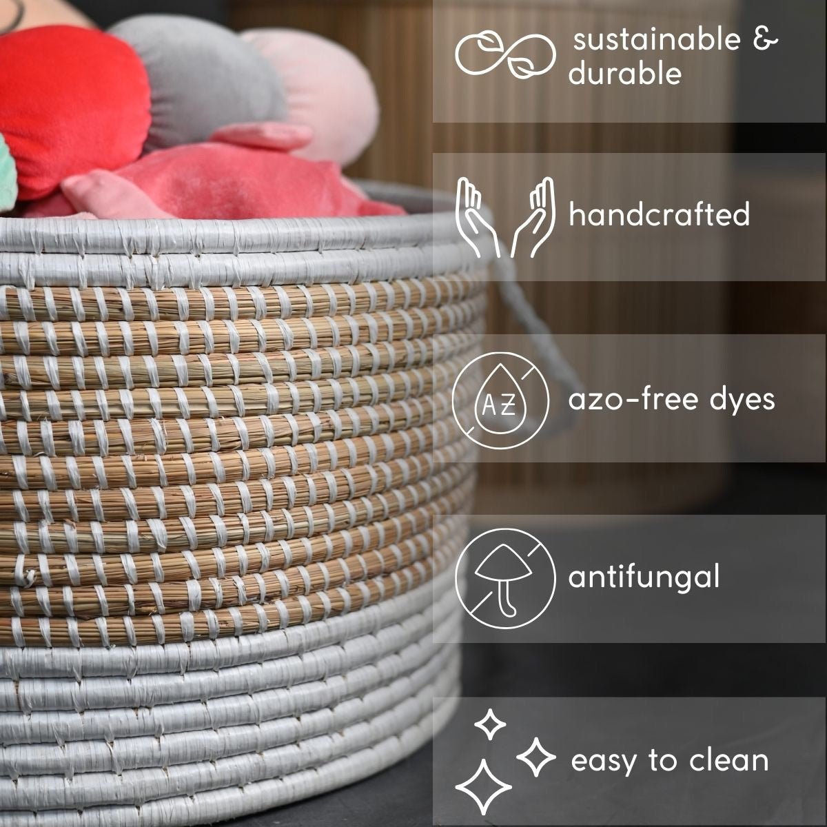 Handmade Moonj Grass Declutter Basket - White - Bottom Strip | Verified Sustainable by Brown Living™