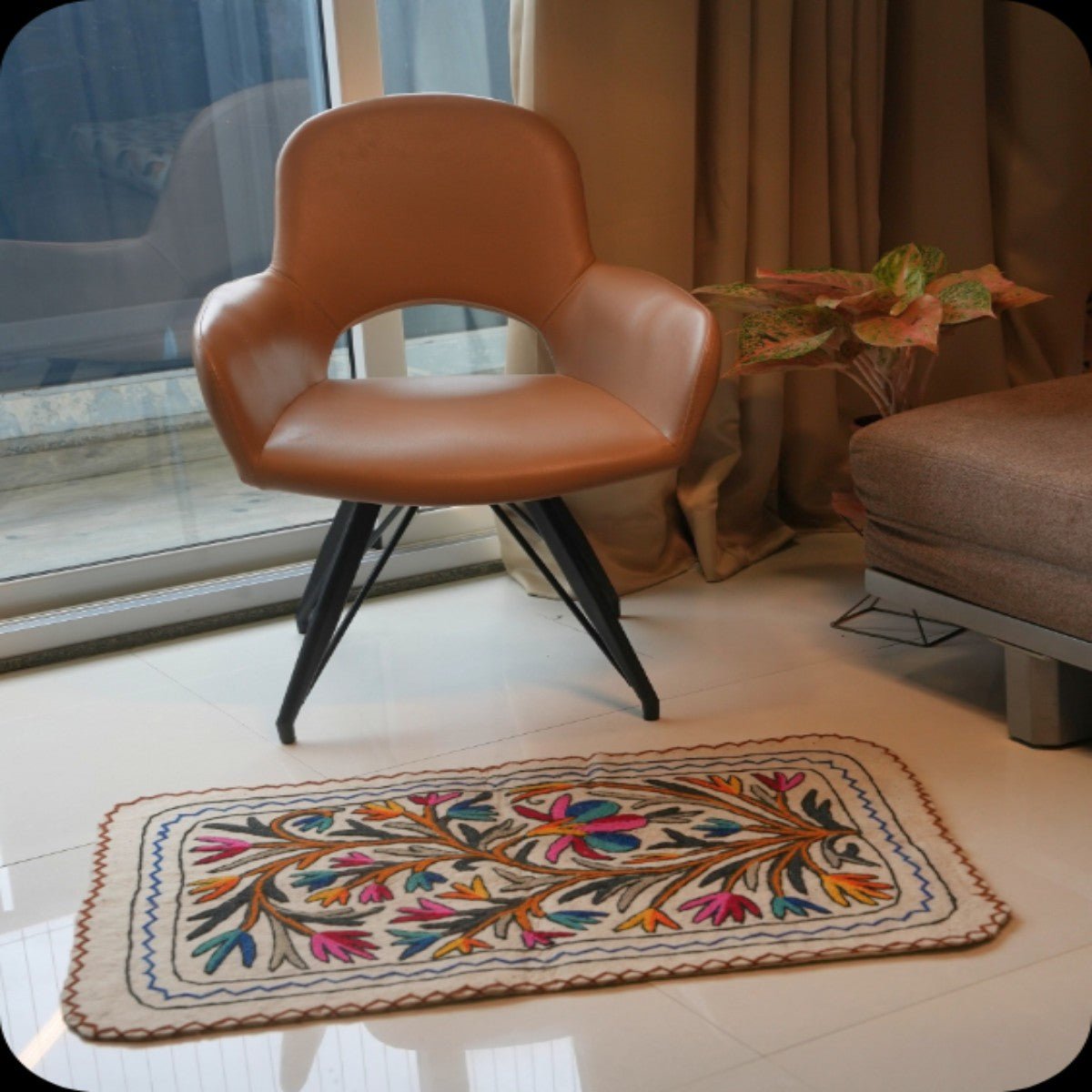 Handmade Namda Accent Rug | Kashmiri Wool Felt & Embroidered Carpet – Mats & Rugs on Brown Living™. SKU: b0_rug_0193. Img 9.
