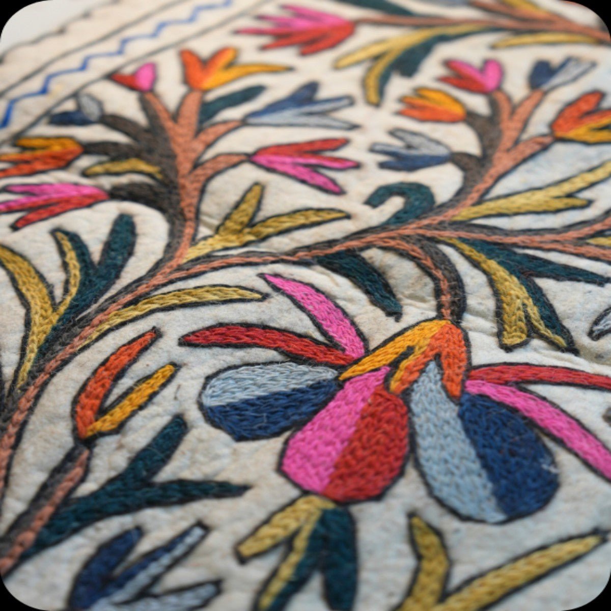 Handmade Namda Accent Rug | Kashmiri Wool Felt & Embroidered Carpet – Mats & Rugs on Brown Living™. SKU: b0_rug_0193. Img 10.