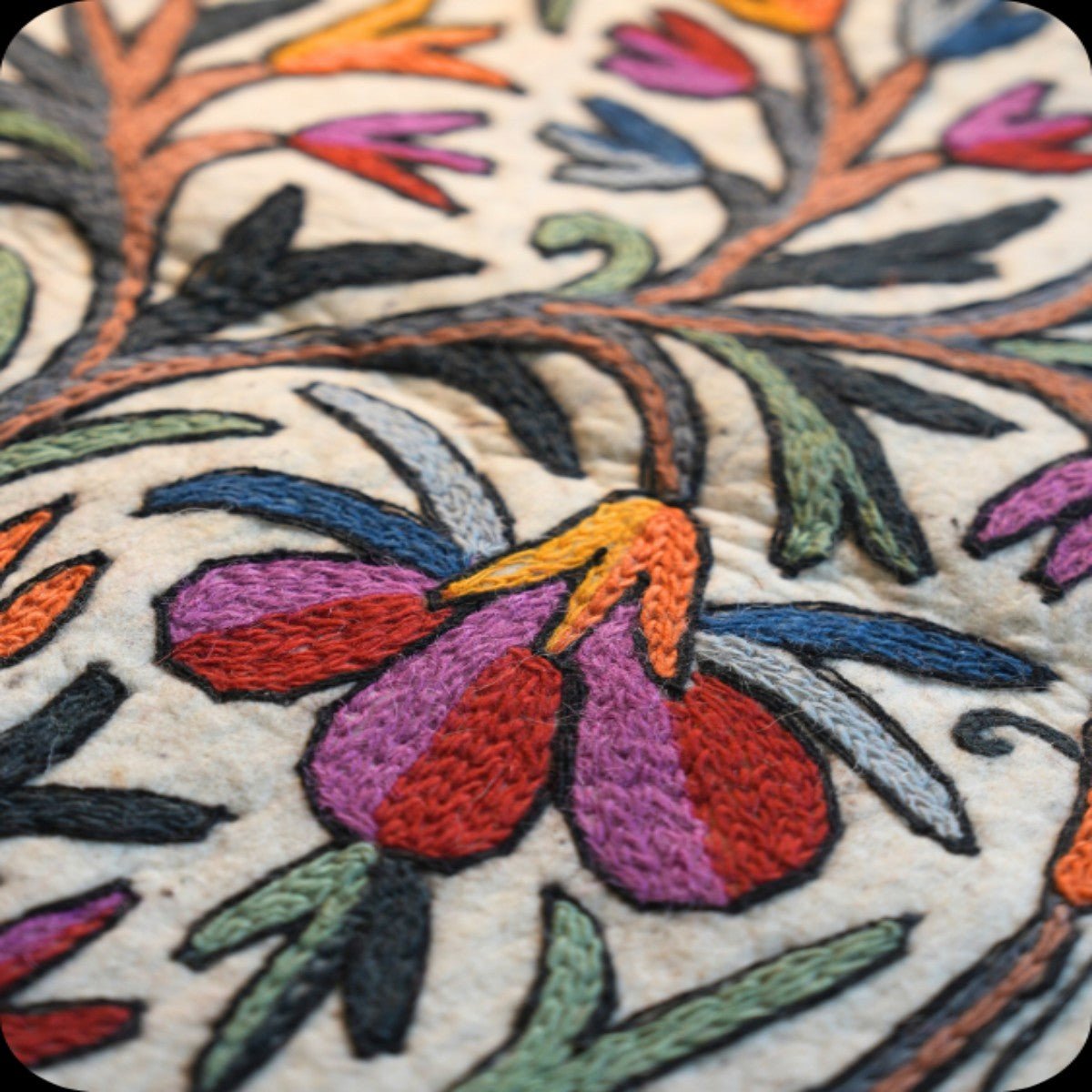 Handmade Namda Accent Rug | Kashmiri Wool Felt & Embroidered Carpet – Mats & Rugs on Brown Living™. SKU: b0_rug_0207. Img 7.