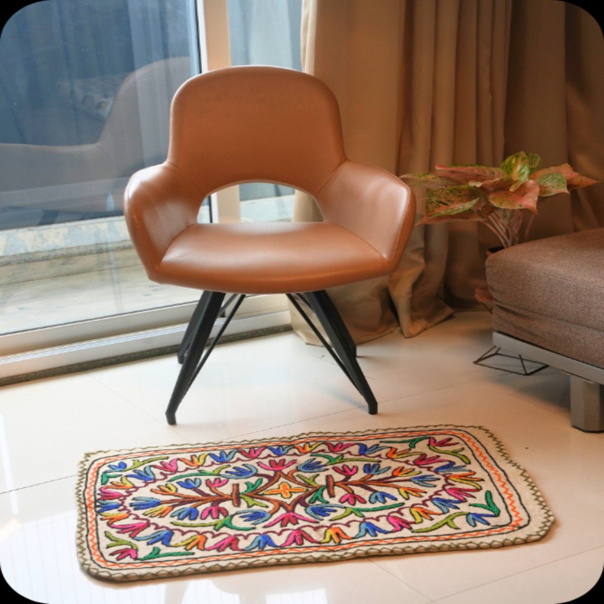 Handmade Namda Accent Rug | Kashmiri Wool Felt & Embroidered Carpet – Mats & Rugs on Brown Living™. SKU: b0_rug_0216. Img 17.
