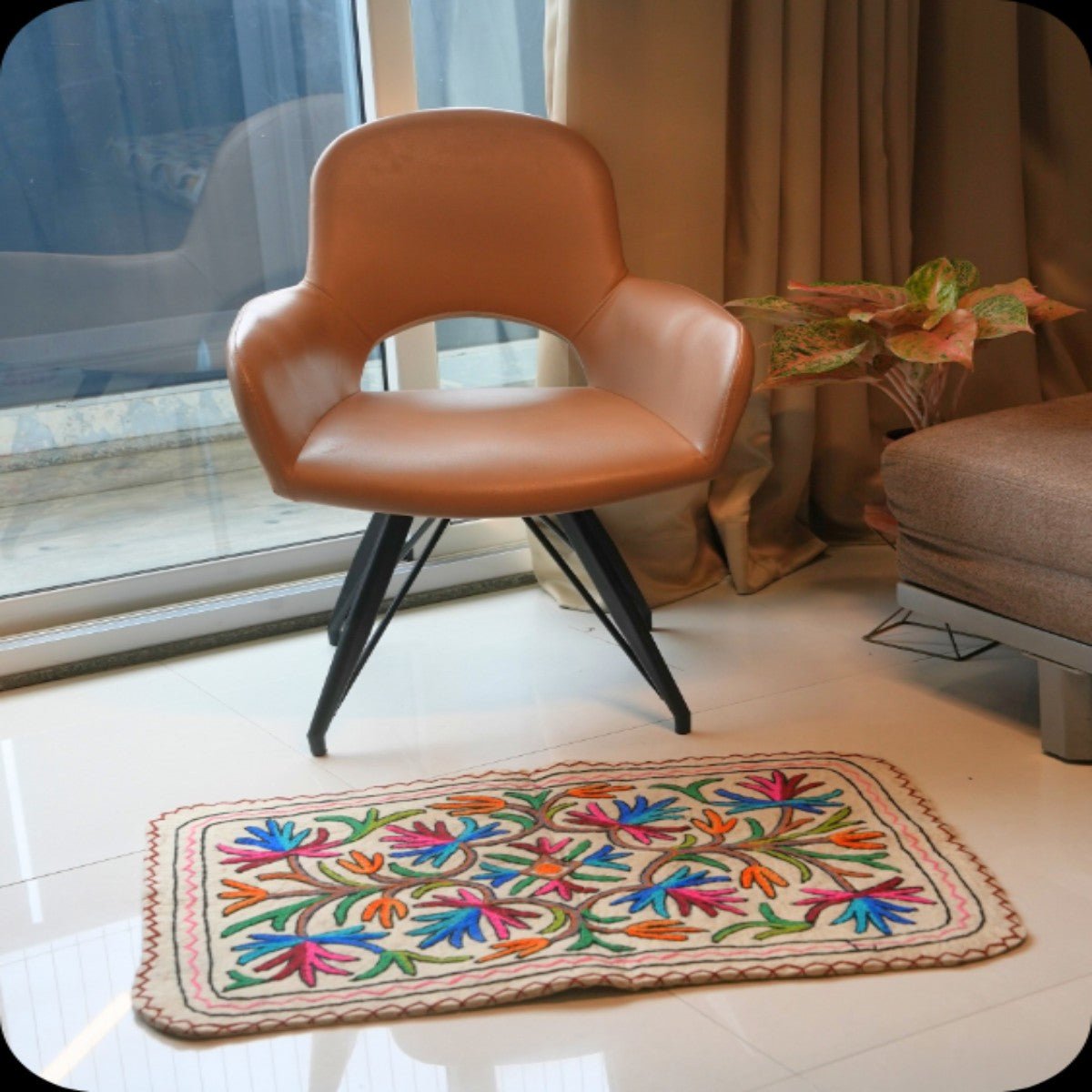 Handmade Namda Accent Rug | Kashmiri Wool Felt & Embroidered Carpet – Mats & Rugs on Brown Living™. SKU: b0_rug_0216. Img 13.