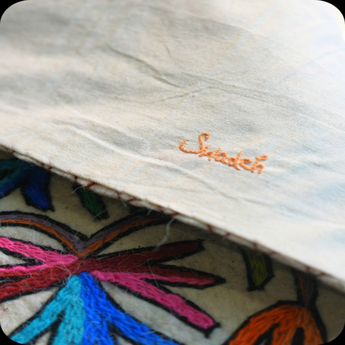 Handmade Namda Accent Rug | Kashmiri Wool Felt & Embroidered Carpet – Mats & Rugs on Brown Living™. SKU: b0_rug_0216. Img 15.