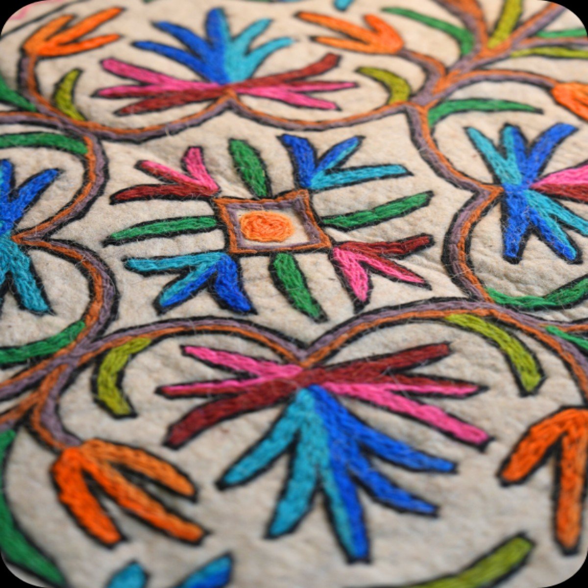 Handmade Namda Accent Rug | Kashmiri Wool Felt & Embroidered Carpet – Mats & Rugs on Brown Living™. SKU: b0_rug_0216. Img 14.
