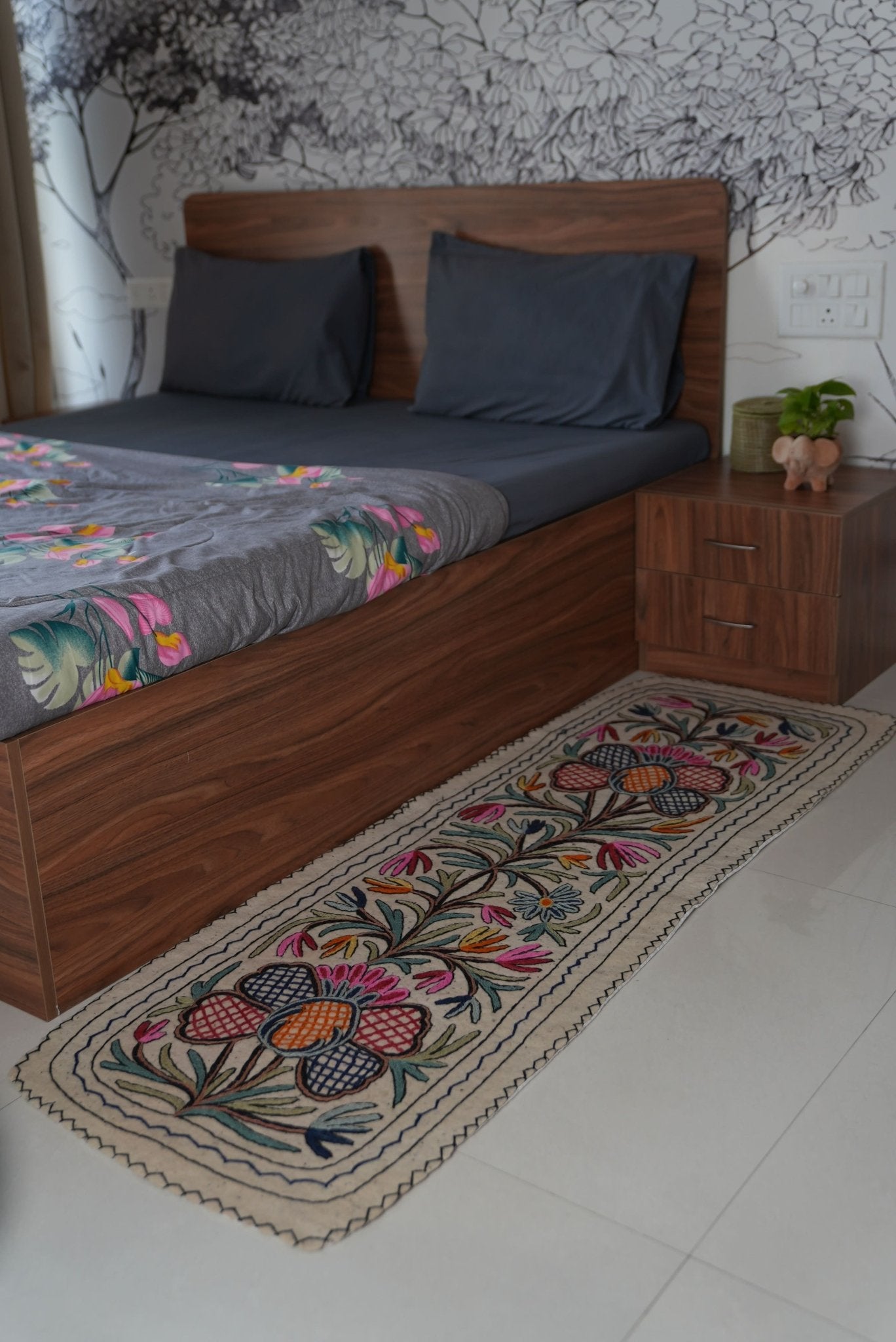 Handmade Namda Bedside Runner | Kashmiri Wool Felt Rug – Mats & Rugs on Brown Living™. SKU: b0_rug_0237. Img 26.