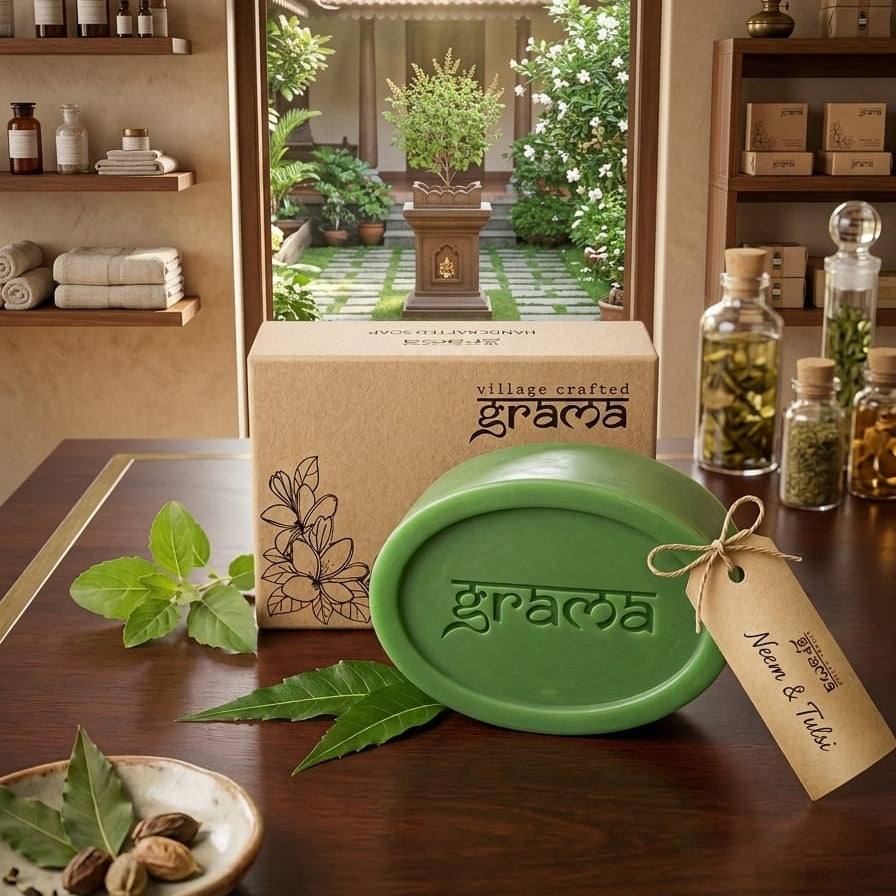 Handmade Neem & Tulsi Soap, 125g each | Pack of 2 & 3 (Hot Process ) – Body Soap on Brown Living™. SKU: Neemandtulsi2. Img 7.