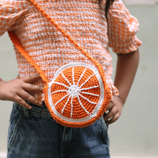 Handmade Orange Crochet Bag – Kids Bags on Brown Living™. SKU: SARKID06. Img 2.