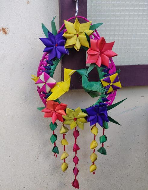 Handmade Palm Leaf Double Parrot Wreath I Diwali Decoration I Single – Home Decor on Brown Living™. SKU: SNPW01. Img 4.