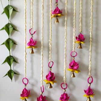 Handmade Palm Leaf Lotus Hanging I Diwali Decoration I Set of 2 – Home Decor on Brown Living™. SKU: SNLH02. Img 5.