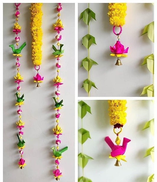 Handmade Palm Leaf Lotus Hanging I Diwali Decoration I Set of 2 | Verified Sustainable by Brown Living™