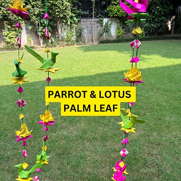 Handmade Palm Leaf Lotus & Parrot Hanging I Diwali Decoration I Set of 2 – Home Decor on Brown Living™. SKU: SNLP02. Img 2.