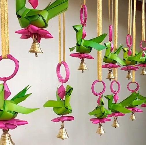 Handmade Palm Leaf Parrot Hanging I Diwali Decoration I Set of 2 – Home Decor on Brown Living™. SKU: SNPH02. Img 3.