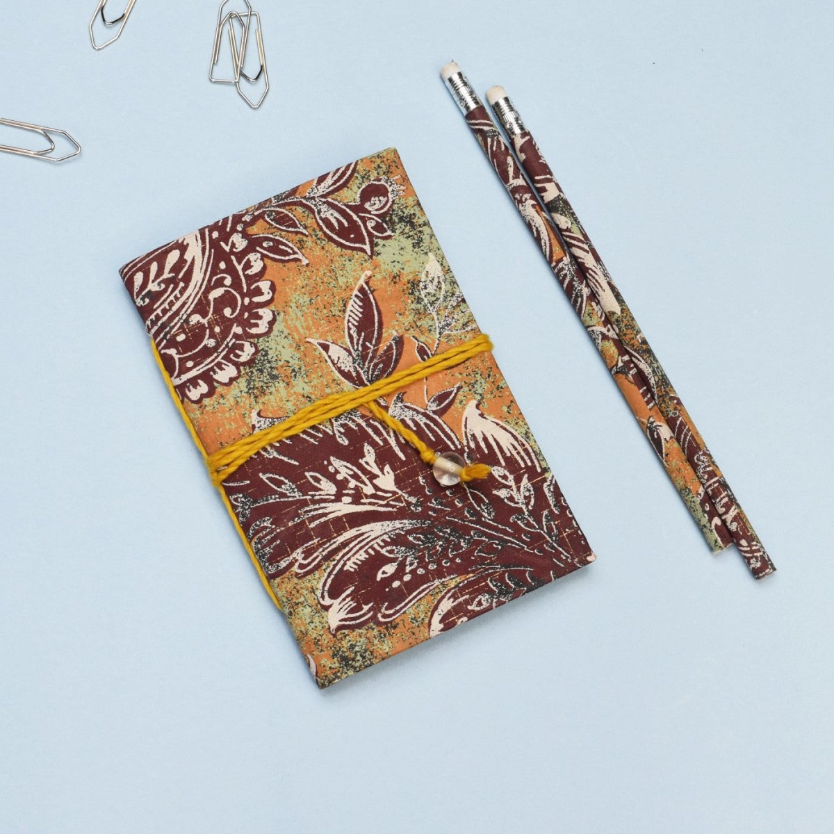 Handmade Patchwork Pocket Diary – Notebooks & Notepads by The Mohraj available on Brown Living™. Handmade Rustic Floral Diary With Pencils . SKU: MJ00009STG. Img 12.