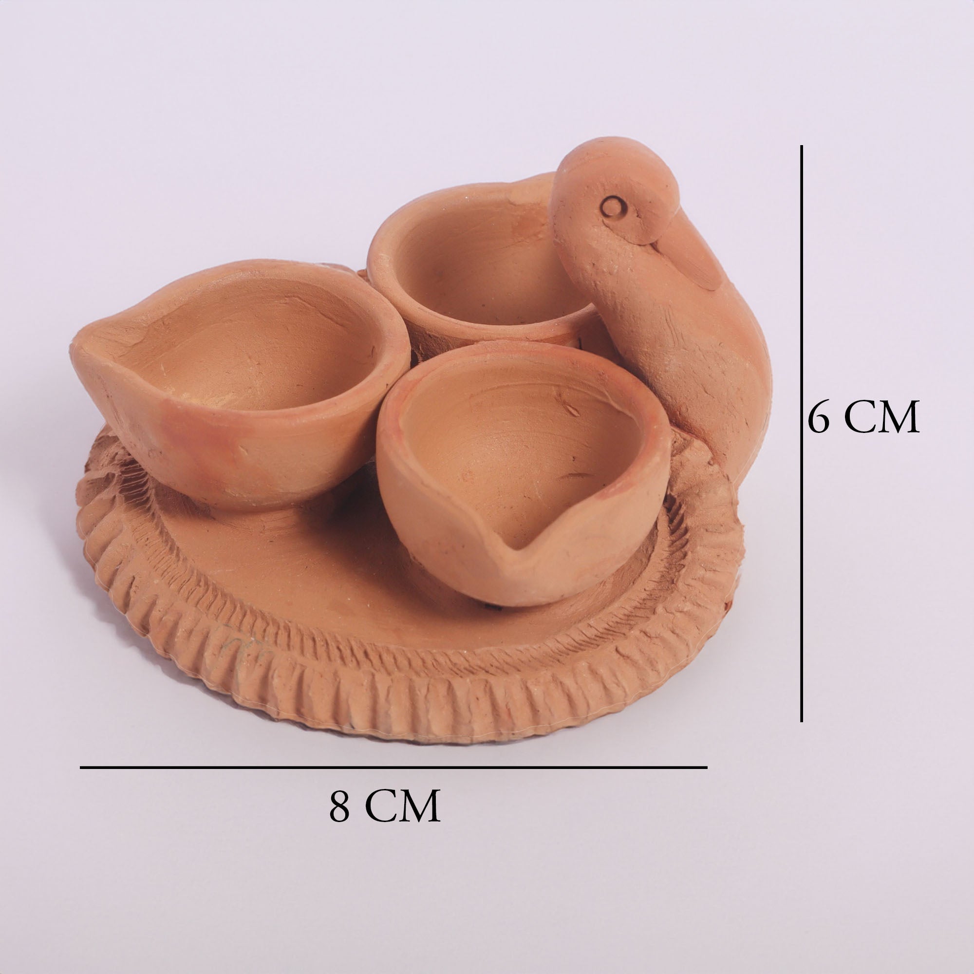 Handmade RajHans Terracotta Holder with 3 Diyas | Verified Sustainable by Brown Living™