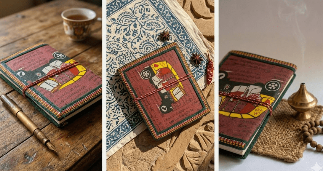 Handmade Recycled Paper Bahi Khata Journal Traditional – Stationary on Brown Living™. SKU: OEP246c. Img 17.