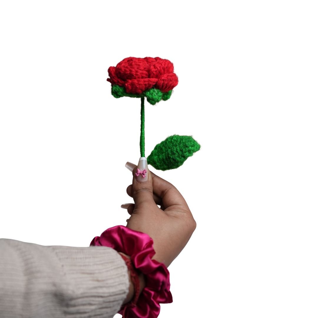 Handmade Red Crochet Rose Flower | Timeless Decorative Accent – Home Decor on Brown Living™. SKU: DF-392. Img 5.