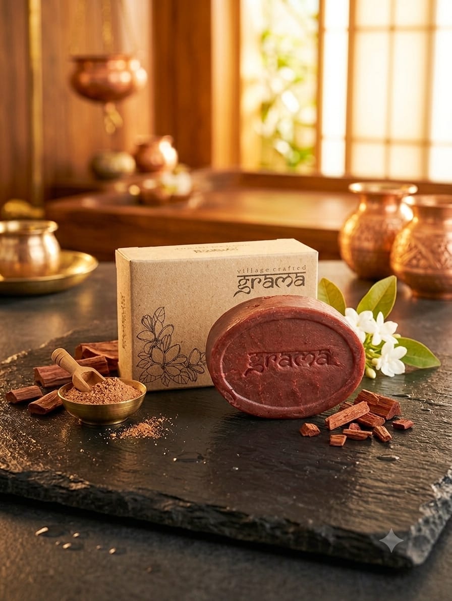 Handmade Red Sandal Soap,125g| Pack of 3 (Hot Process) – Body Soap on Brown Living™. SKU: Redsandalsoap. Img 2.