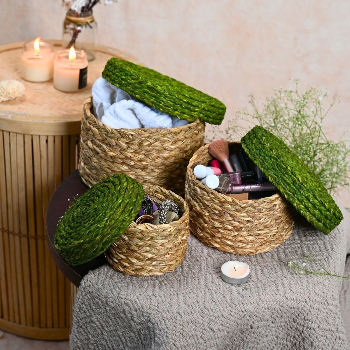 Handmade Sabai Gift Box - Green | Set of 3 | Verified Sustainable by Brown Living™