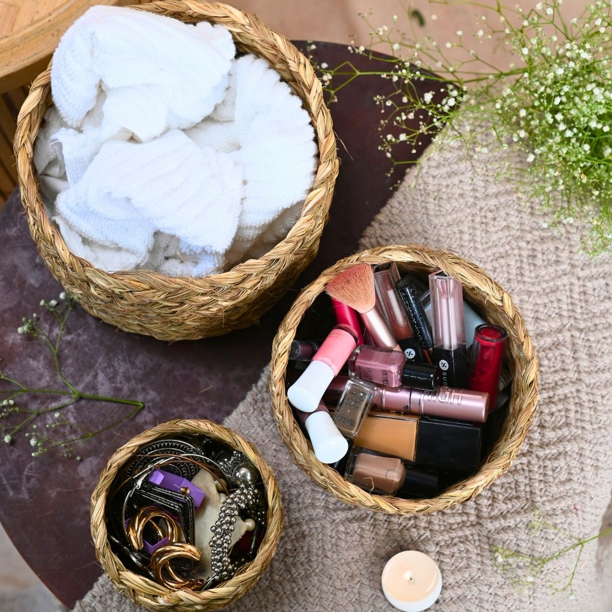 Handmade Sabai Gift Box | Set of 3 – Baskets & Boxes on Brown Living™. SKU: BS43SO3RED - NEW. Img 2.