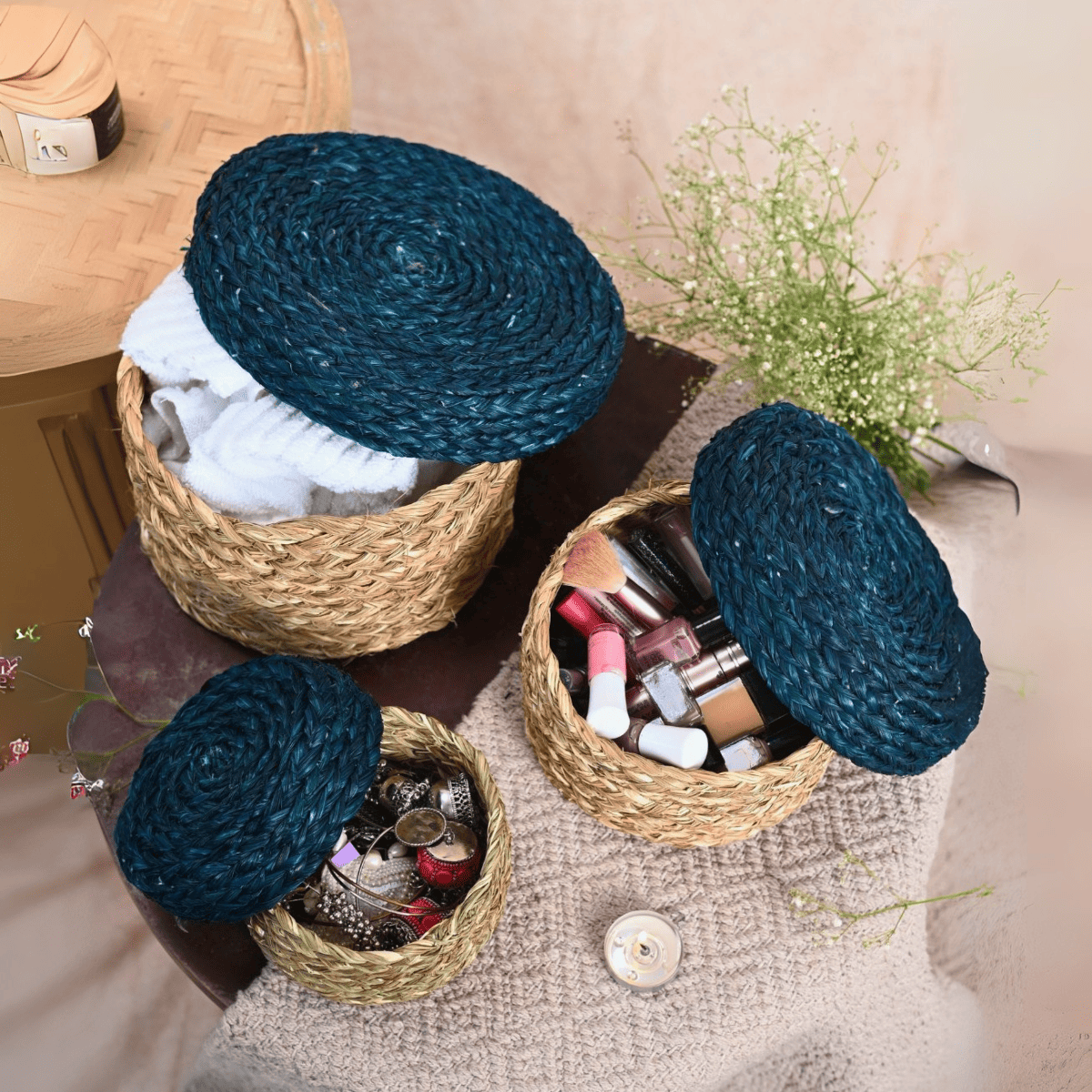 Handmade Sabai Gift Box | Set of 3 – Baskets & Boxes by Kadam Haat available on Brown Living™. Brown . SKU: BS43SO3BRN - NEW. Img 9.