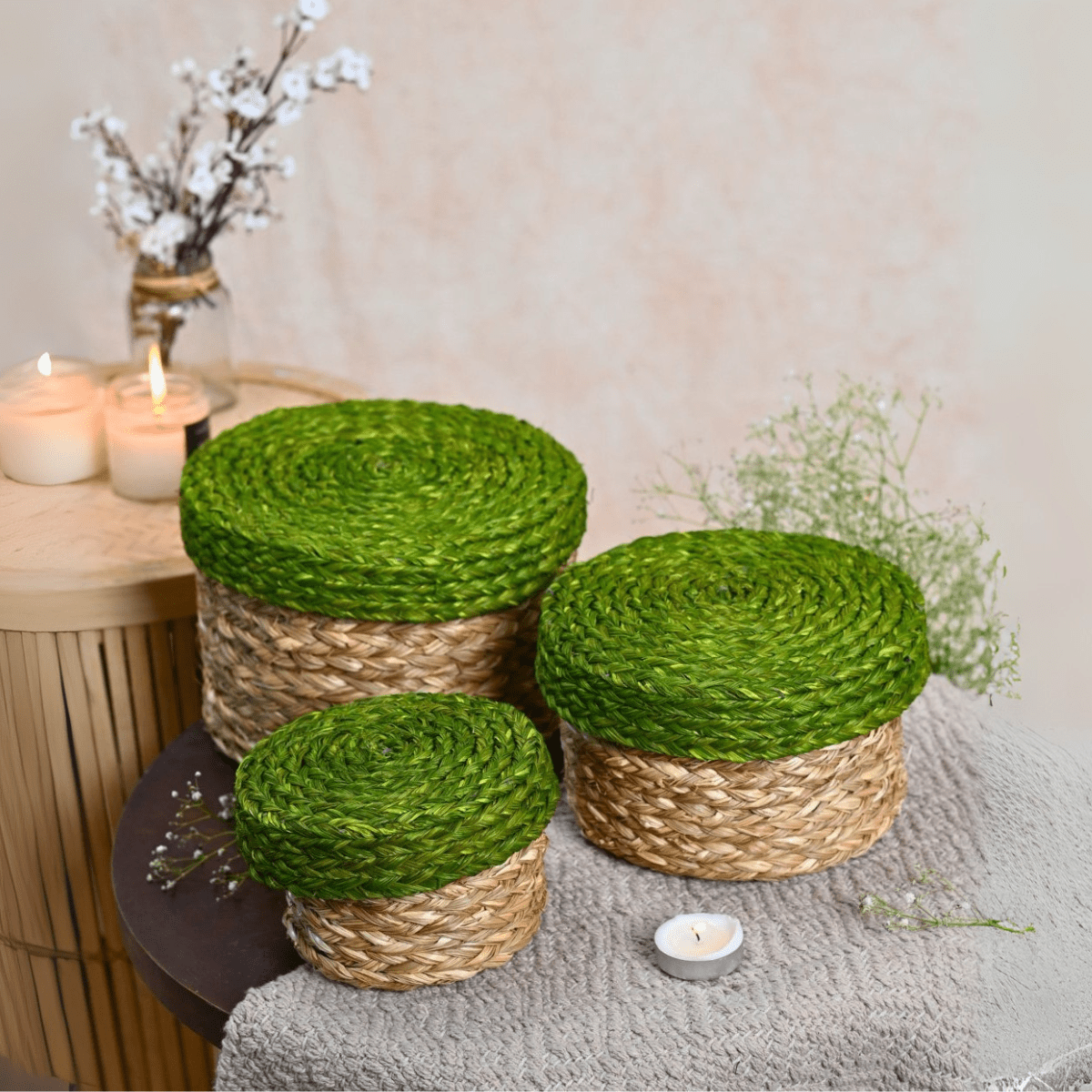 Handmade Sabai Gift Box | Set of 3 – Baskets & Boxes by Kadam Haat available on Brown Living™. Green . SKU: BS43SO3GRN - NEW. Img 6.