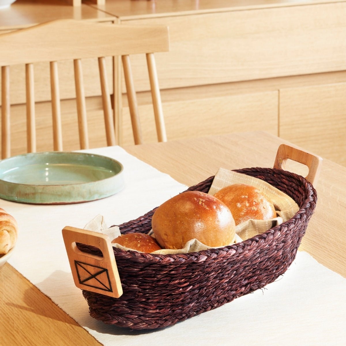 Handmade Sabai Grass Bread Basket - Large - Brown – Trays & Platters on Brown Living™. SKU: BSL36BRN. Img 1.