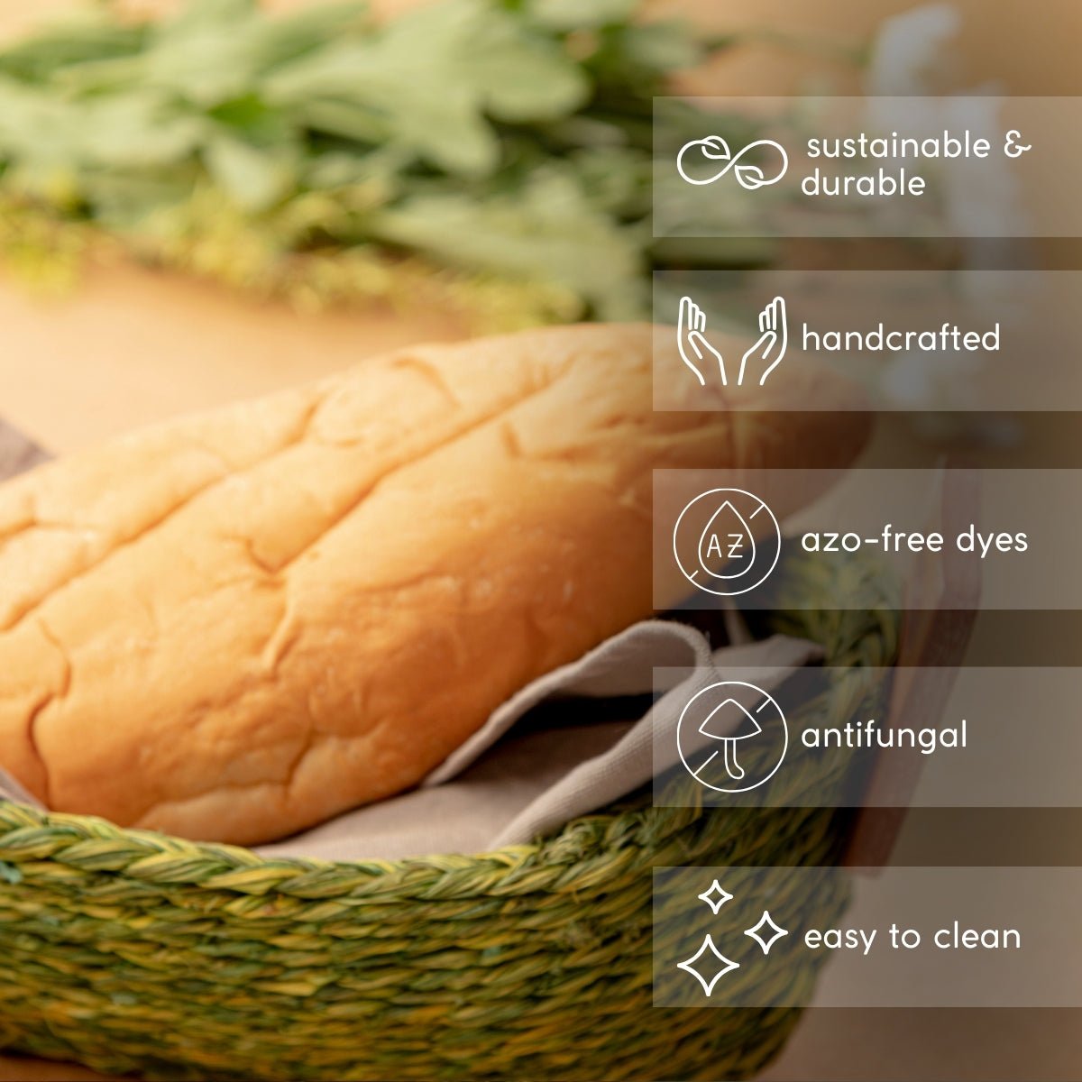 Handmade Sabai Grass Bread Basket - Large - Green – Trays & Platters on Brown Living™. SKU: BSL36GRN. Img 3.