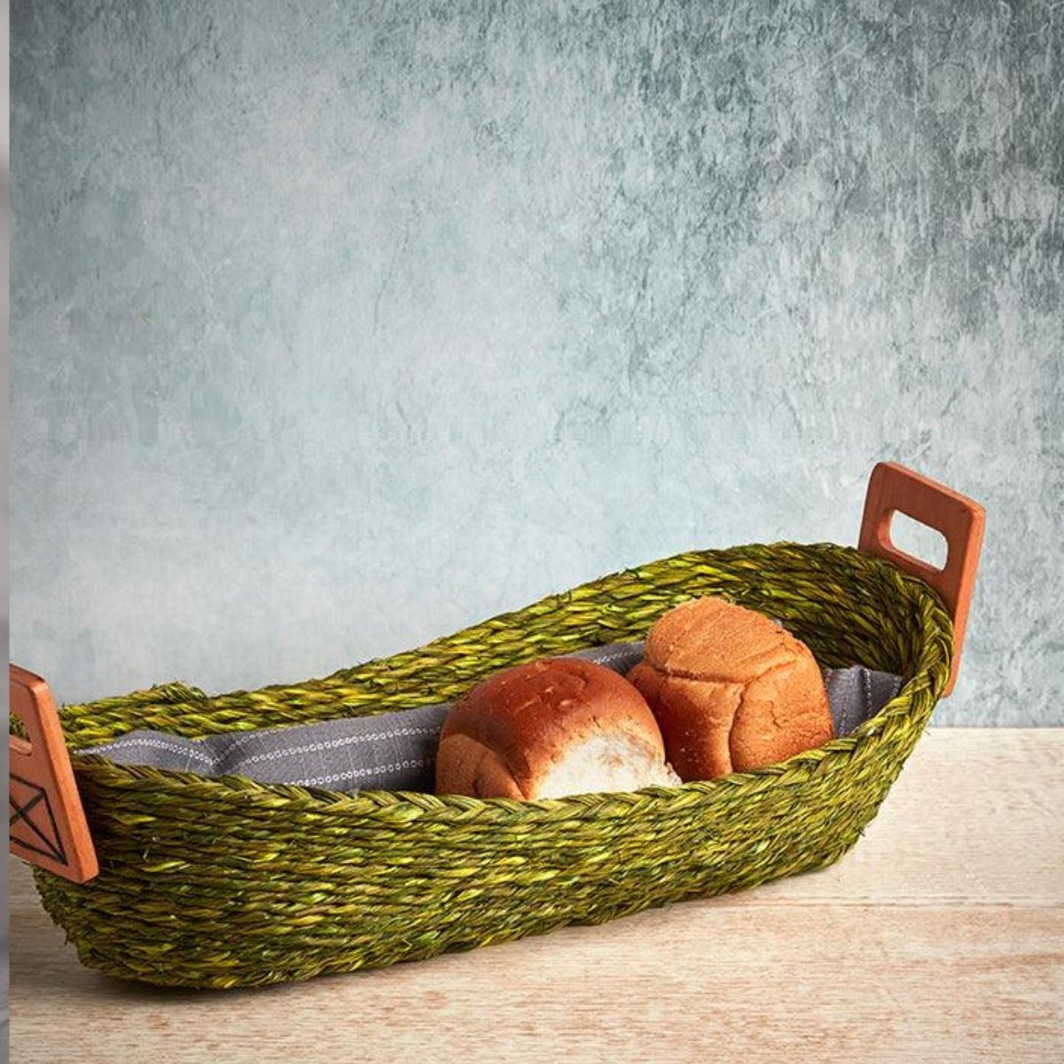 Handmade Sabai Grass Bread Basket - Large - Green – Trays & Platters on Brown Living™. SKU: BSL36GRN. Img 2.