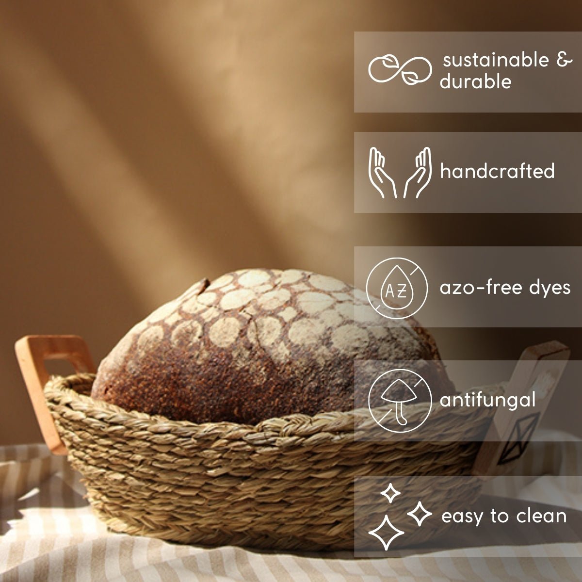 Handmade Sabai Grass Bread Basket - Large - Natural – Trays & Platters on Brown Living™. SKU: BSL36NAT. Img 4.