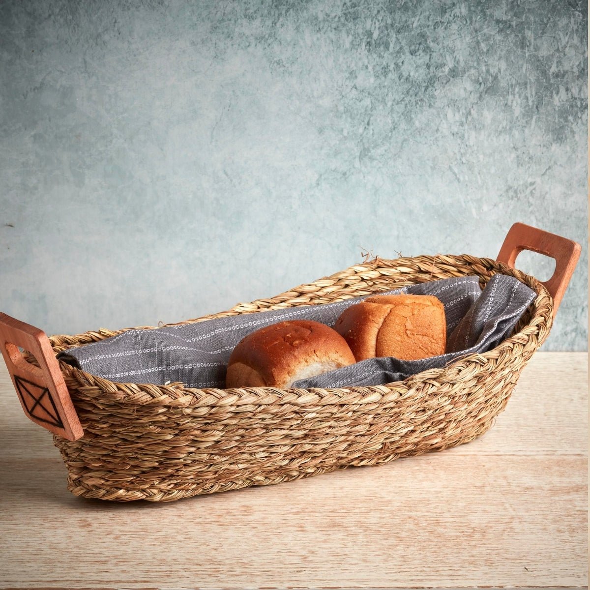 Handmade Sabai Grass Bread Basket - Large - Natural – Trays & Platters on Brown Living™. SKU: BSL36NAT. Img 2.