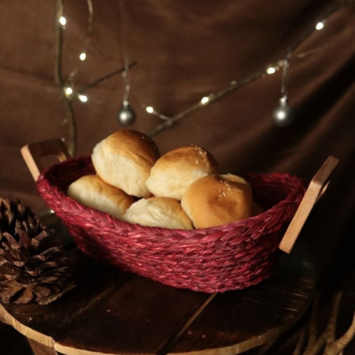 Handmade Sabai Grass Bread Basket - Large - Red – Trays & Platters on Brown Living™. SKU: BSL36RED. Img 2.