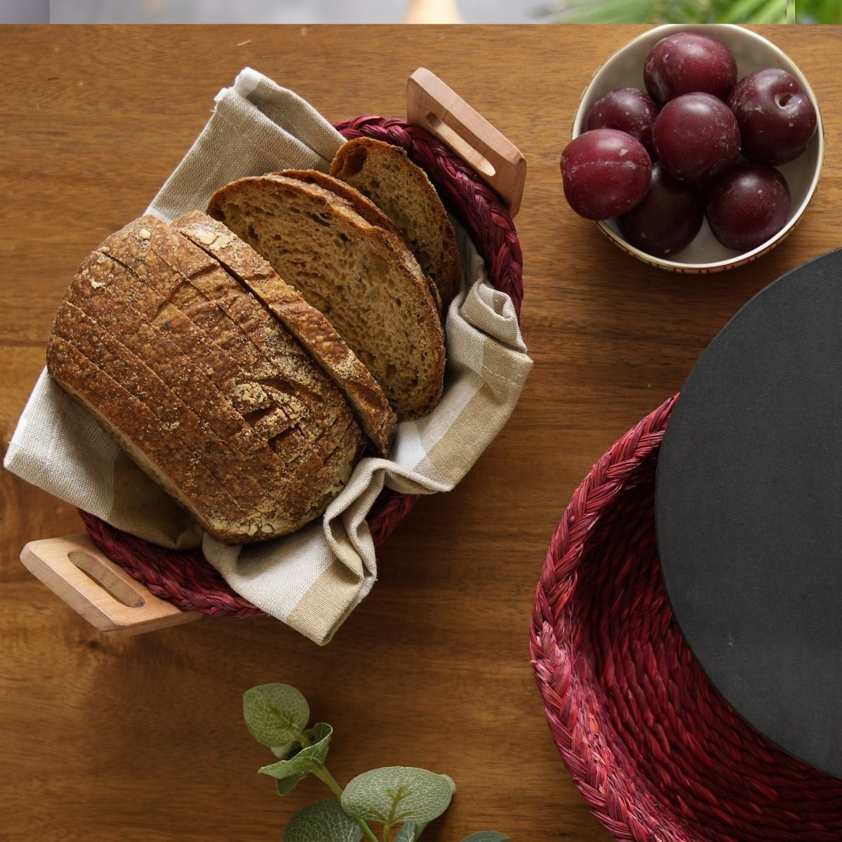 Handmade Sabai Grass Bread Basket - Large - Red – Trays & Platters on Brown Living™. SKU: BSL36RED. Img 4.